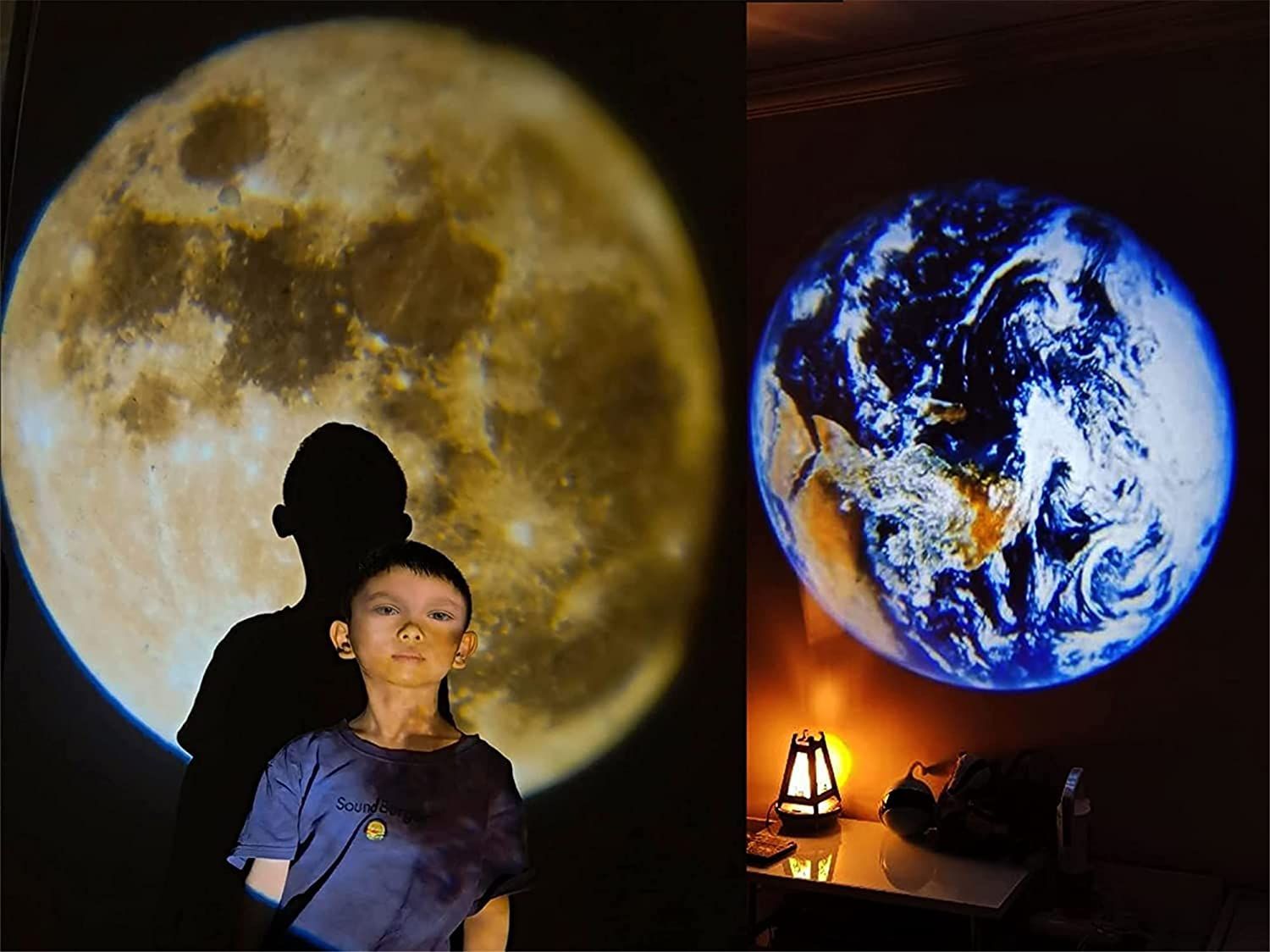 Moon Earth Projection LED Lamp Rotatable USB Background Night Light Bedroom Decoration