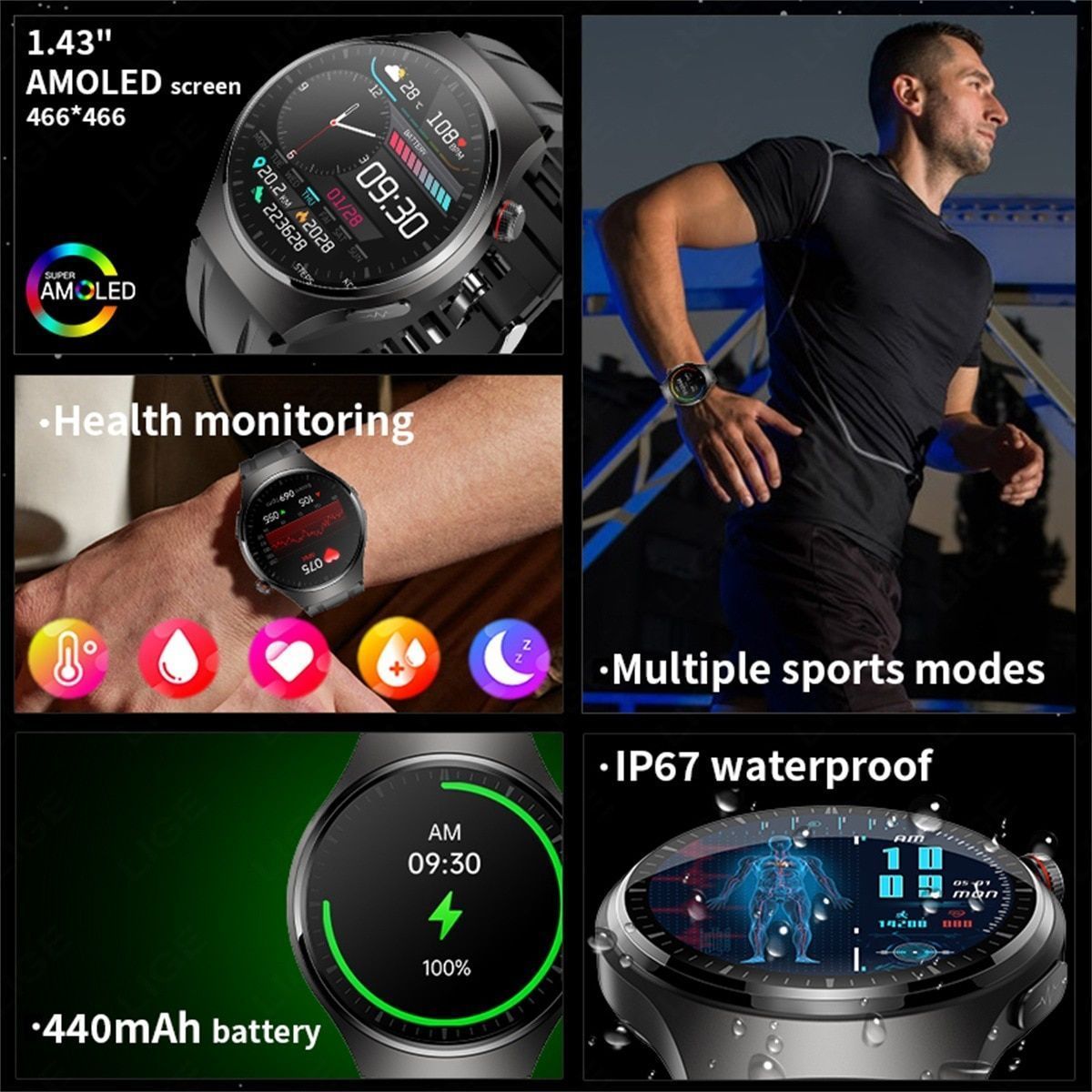 Bluetooth Call Smart Watch with Blood Pressure Monitor Heart Rate Blood Oxygen