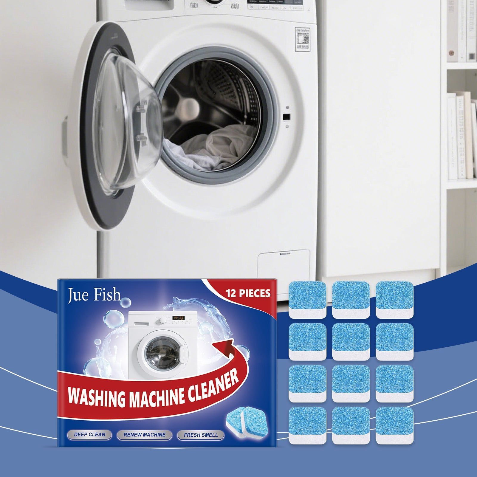 Deep Clean Washing Machine Tub Tablets, Household Cleaning, Odor Removal, Easy & Non-Corrosive ,12pcs