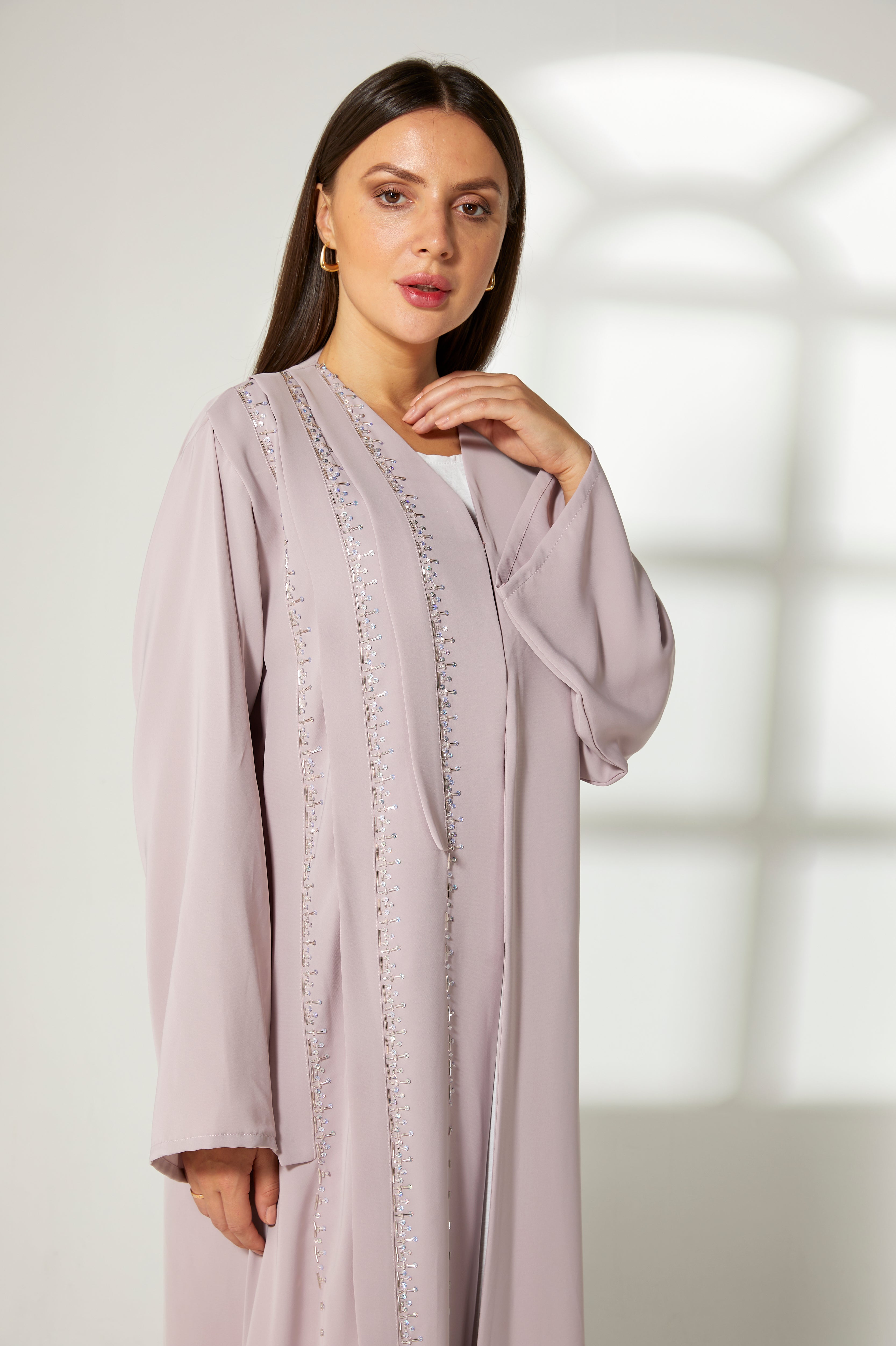 MOiSTREET Lavender Korean Nida  Embroidered Abaya