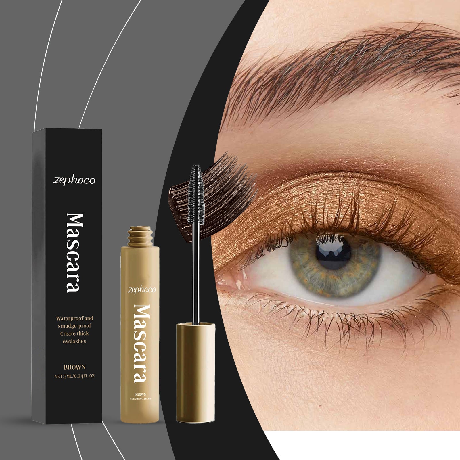 Brown Mascara, Long Curling Natural Look, Waterproof, Smudge-Proof ,7ml