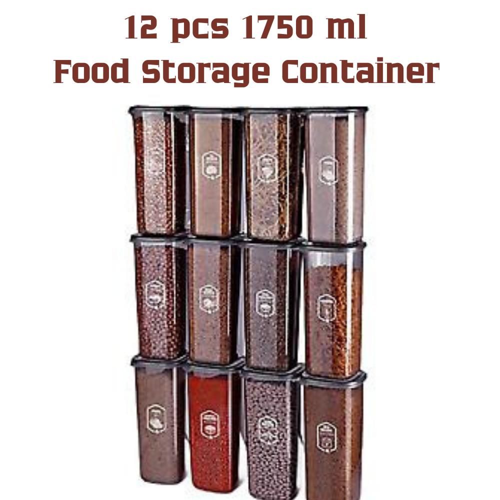 Square Food Storage Container Set of 12 With Jumbo Size Label 1750 ml - Hard Lid