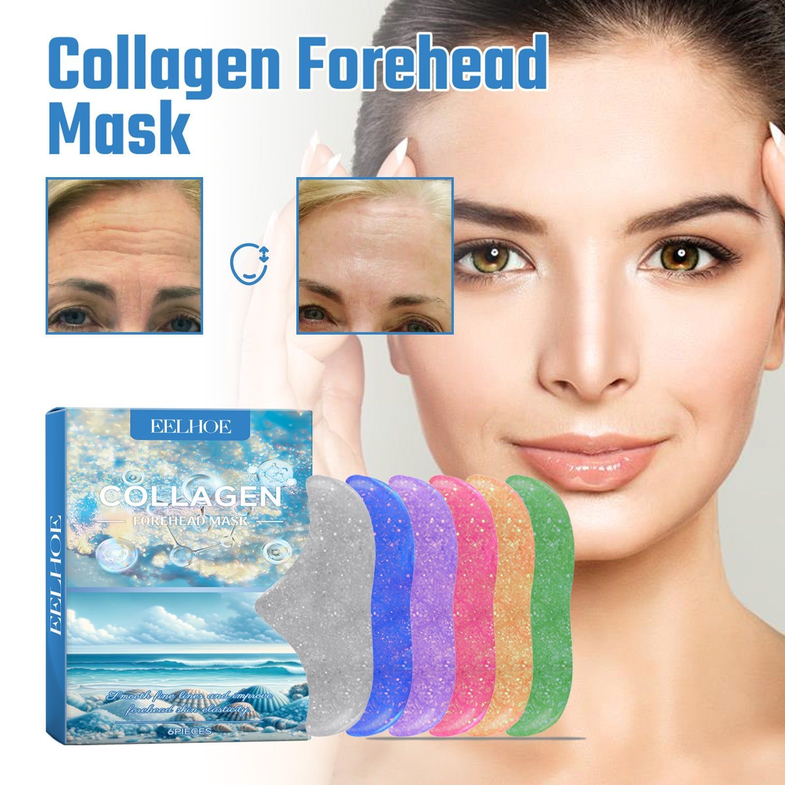 Collagen Forehead Patch, Anti-Aging, Hydrating, Wrinkle Remover, Youthful Skin ,6pieces