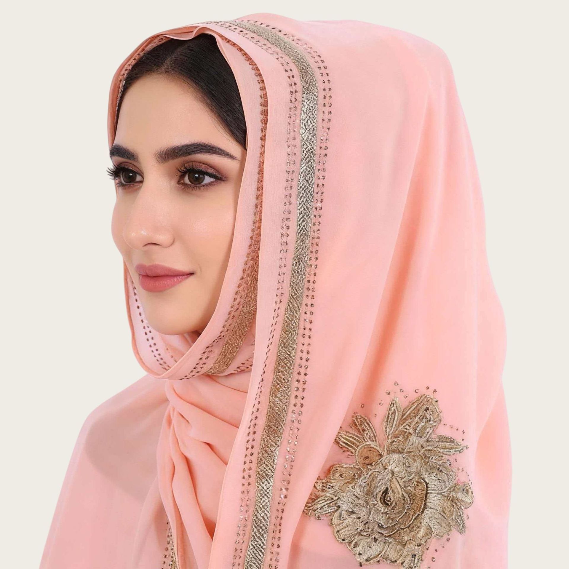 Mustard Yellow Floral Embroidered Hijab Scarf for Women