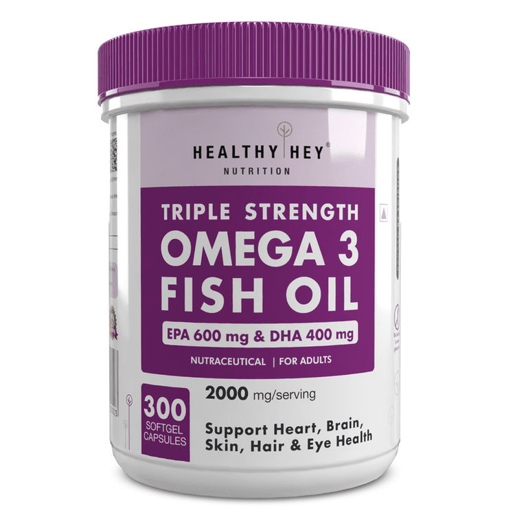 HealthyHey Omega 3 Fish Oil | Omega 3 Fish Oil Capsules For Women and Men - 300 Softgels (EPA 600 - DHA 400)