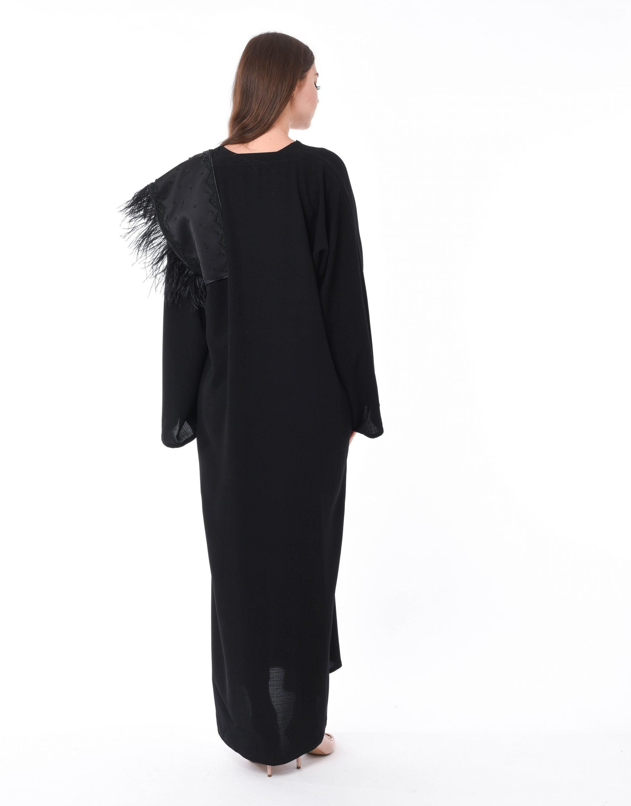 MOiSTREET Black Feather Detail Abaya