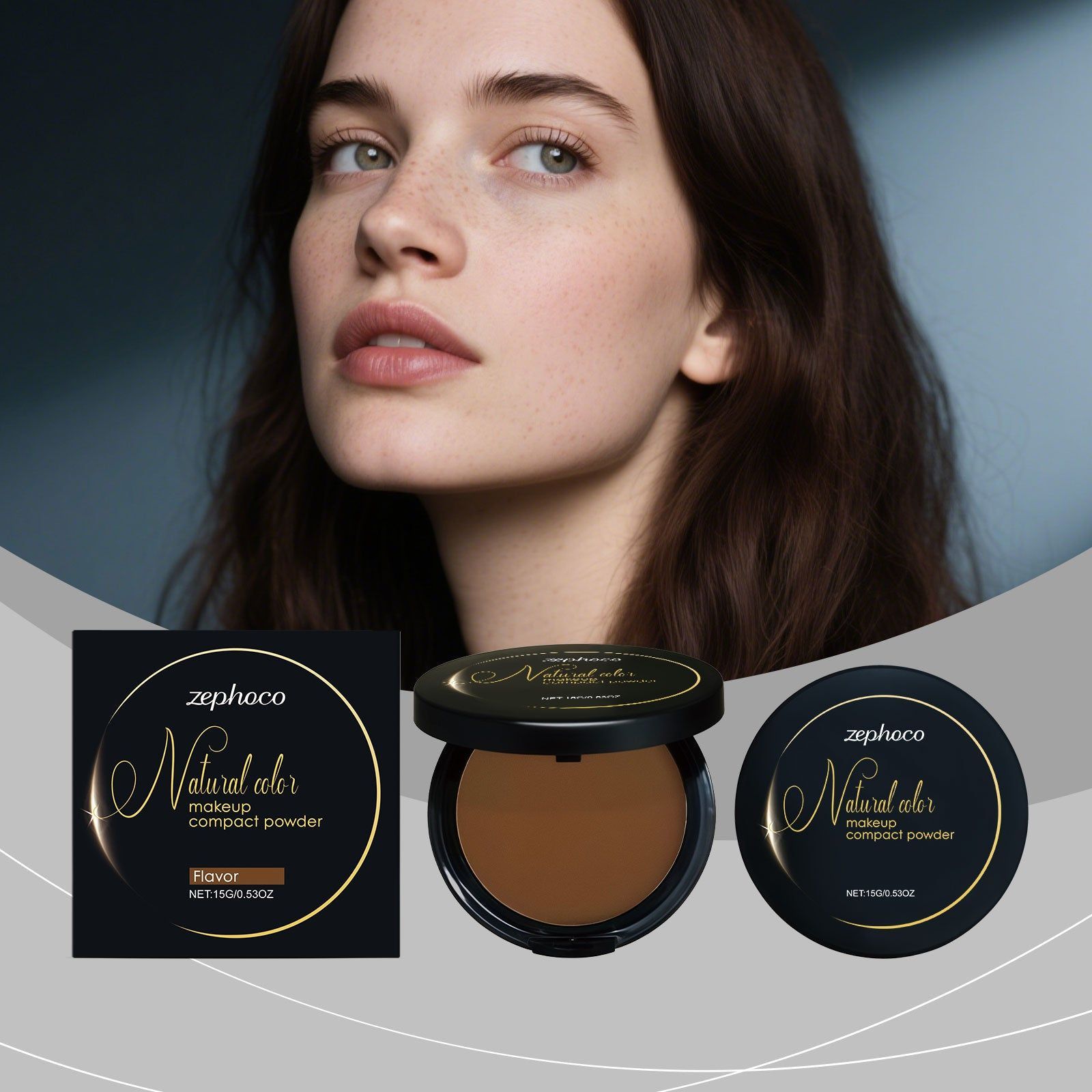 Dark-Toned Setting Powder Compact, Oil Control, Matte Finish, Long-Lasting ,15g