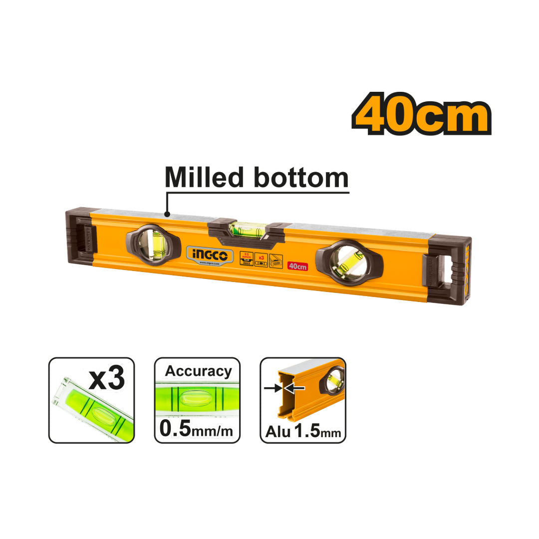 INGCO Spirit Level, Double-milled, 0.5 mm/m vials, 1.5mm Thick