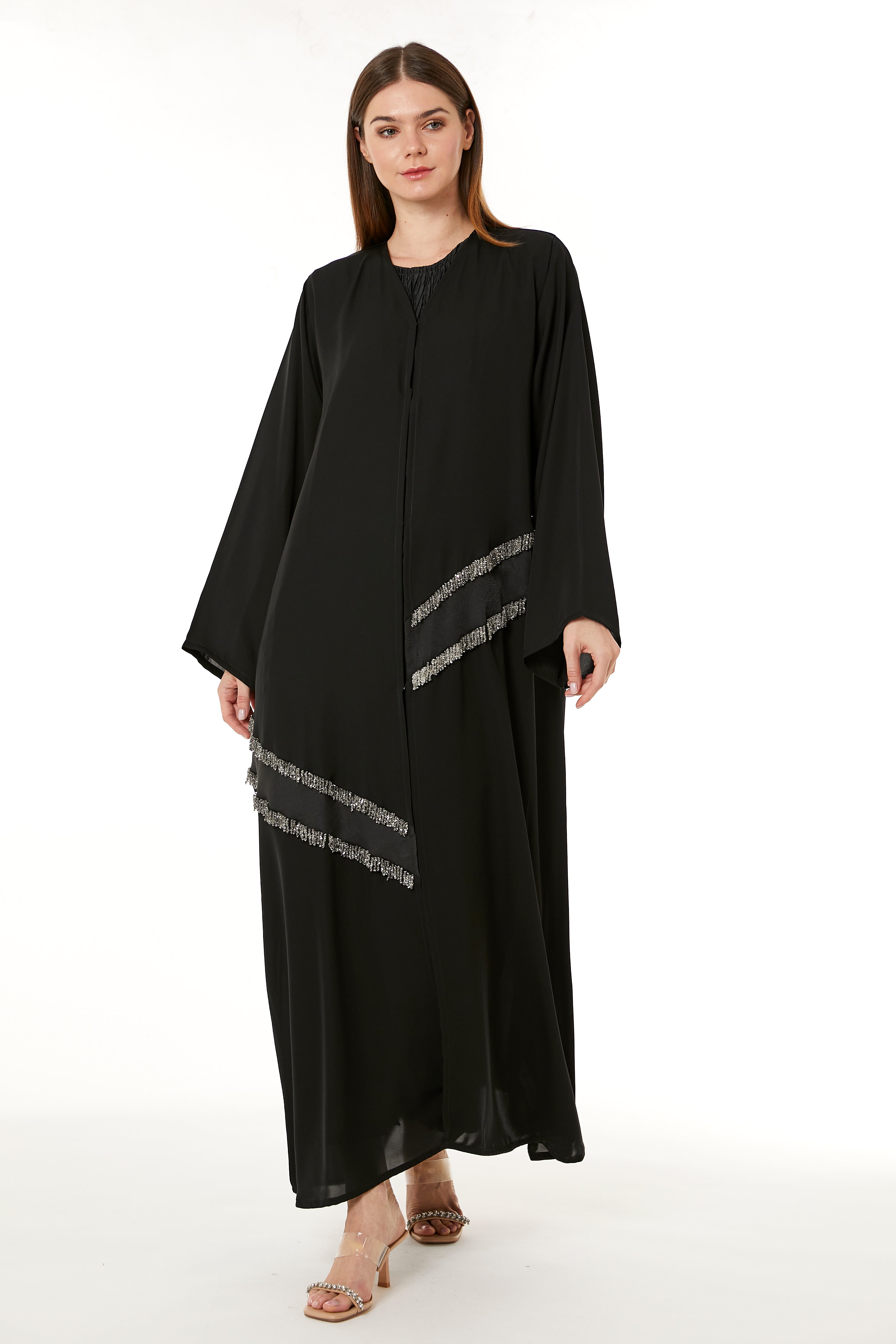 Black Korean Nida Hand Embellished Abaya