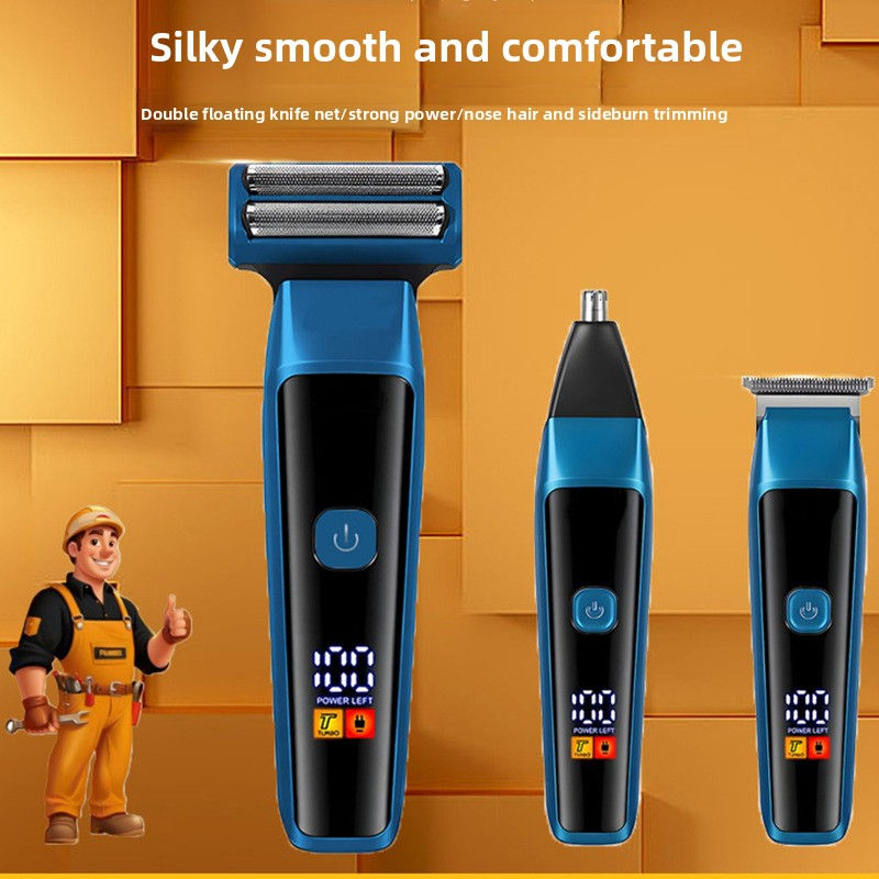 Blue 3-in-1 Electric Shaver Hair Clipper Nose Trimmer Titanium Alloy 5199