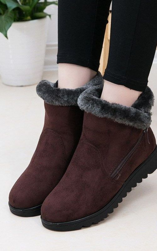 No-slip Winter Boots Zipper Solid Plush Warm Ankle for Women