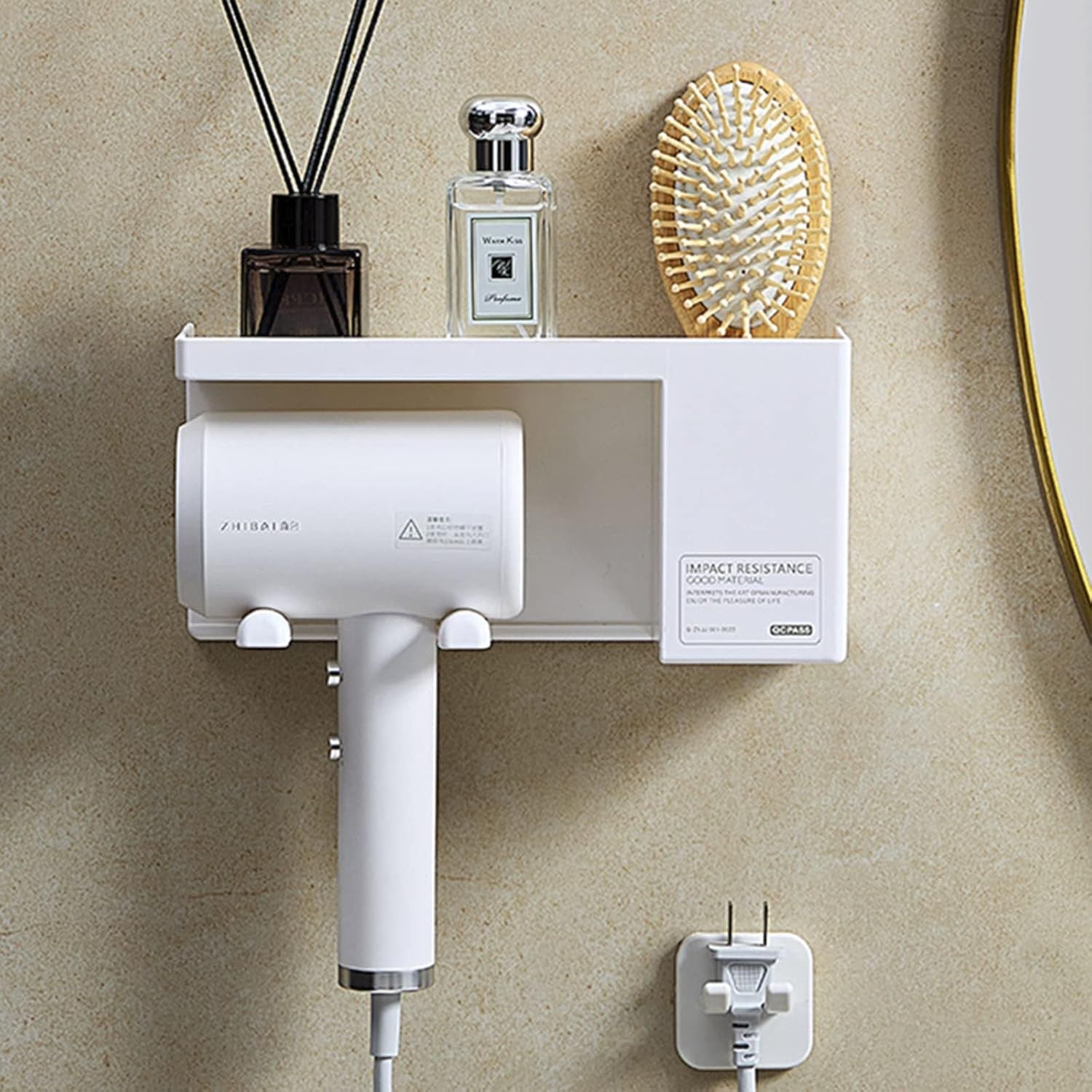 Universal Hair Dryer Wall Mount Holder Punch Free Bathroom Rack