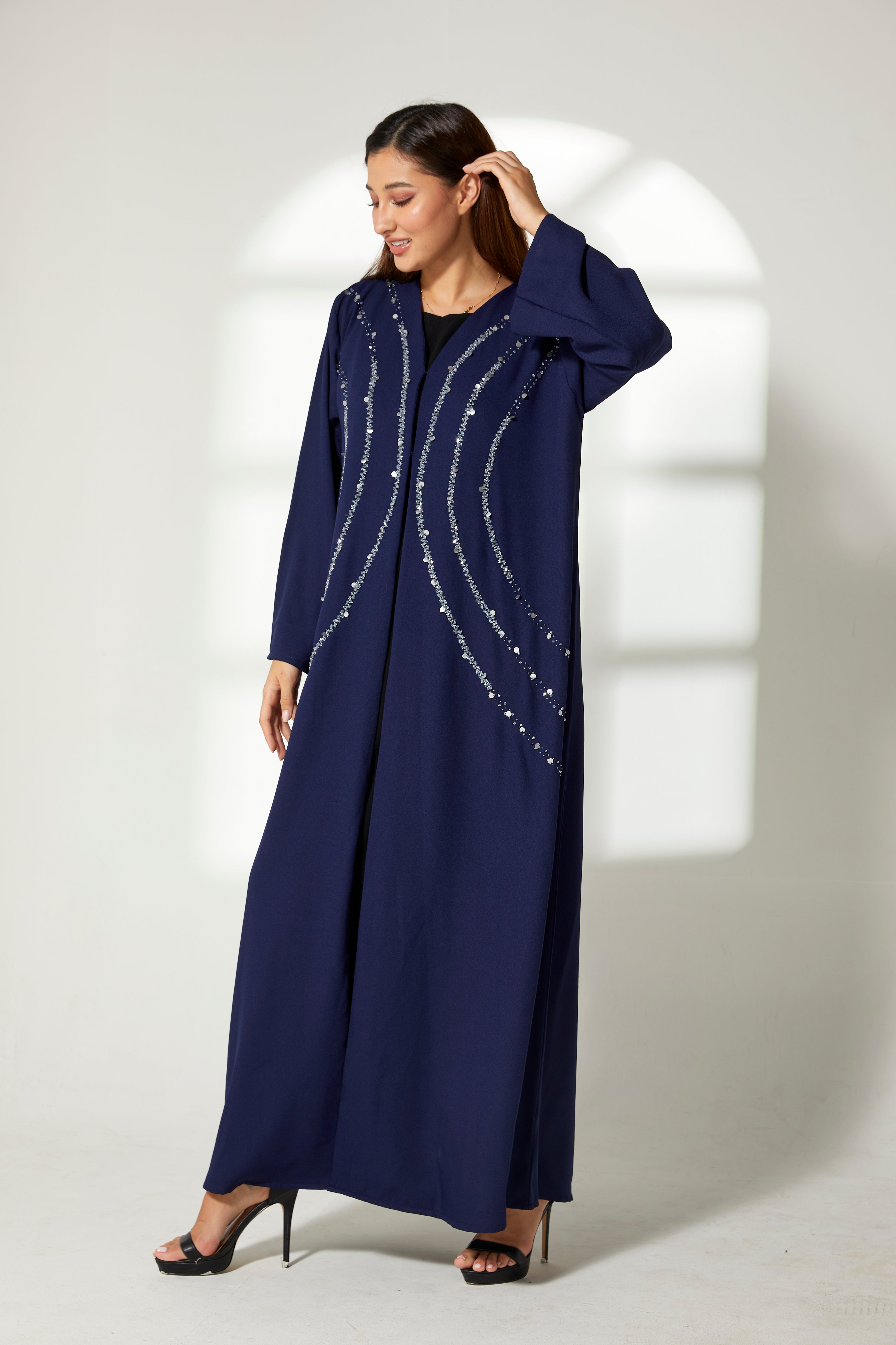 MOiSTREET Navy Korean Crepe Embroidery Abaya
