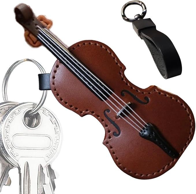 PU Leather Violin Keychain Musical Keychain Portable Violin Keychain