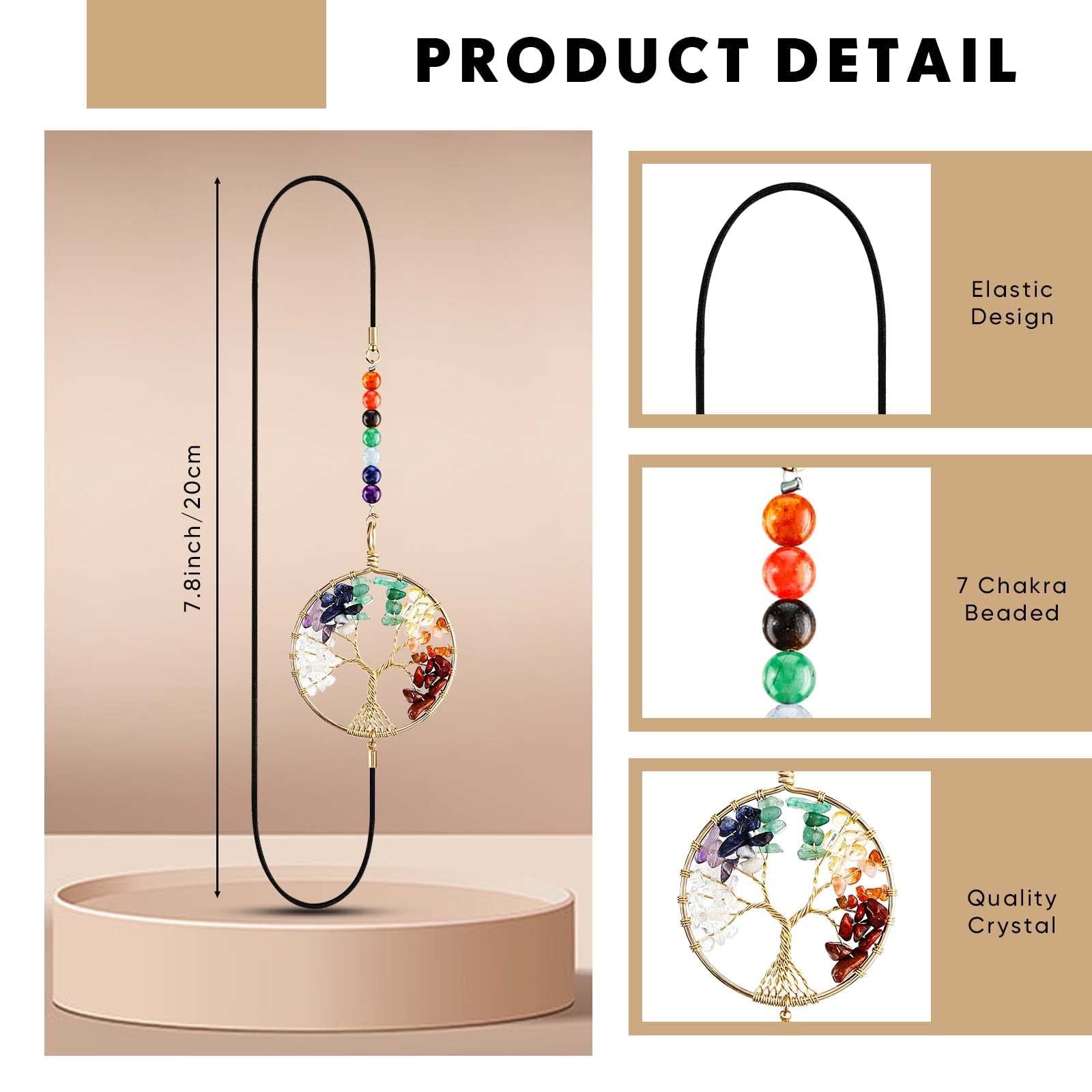 4Pcs Elastic Bookmarks Vintage Handmade Page Marker With Chakra Tree Pendant