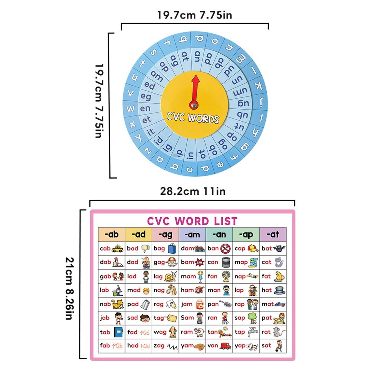 CVC Phonics Turntable Learn to Read Spinner Game CVC Word List Educational Tool for Language Learning