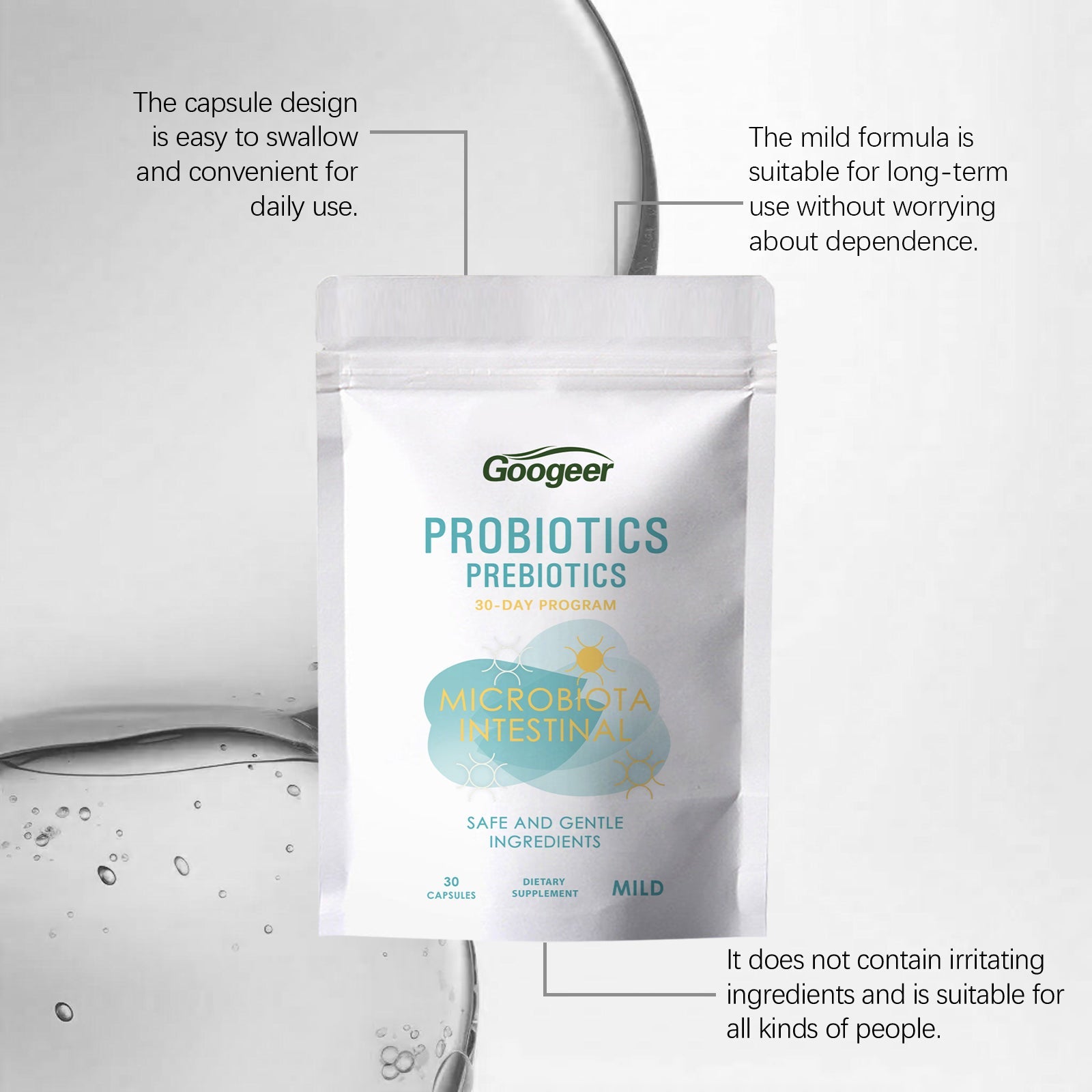 Googer Probiotic Stomach Capsule, Body Care, Digestive Health, Bloating Relief, Natural Microbiome Support ,30capsules