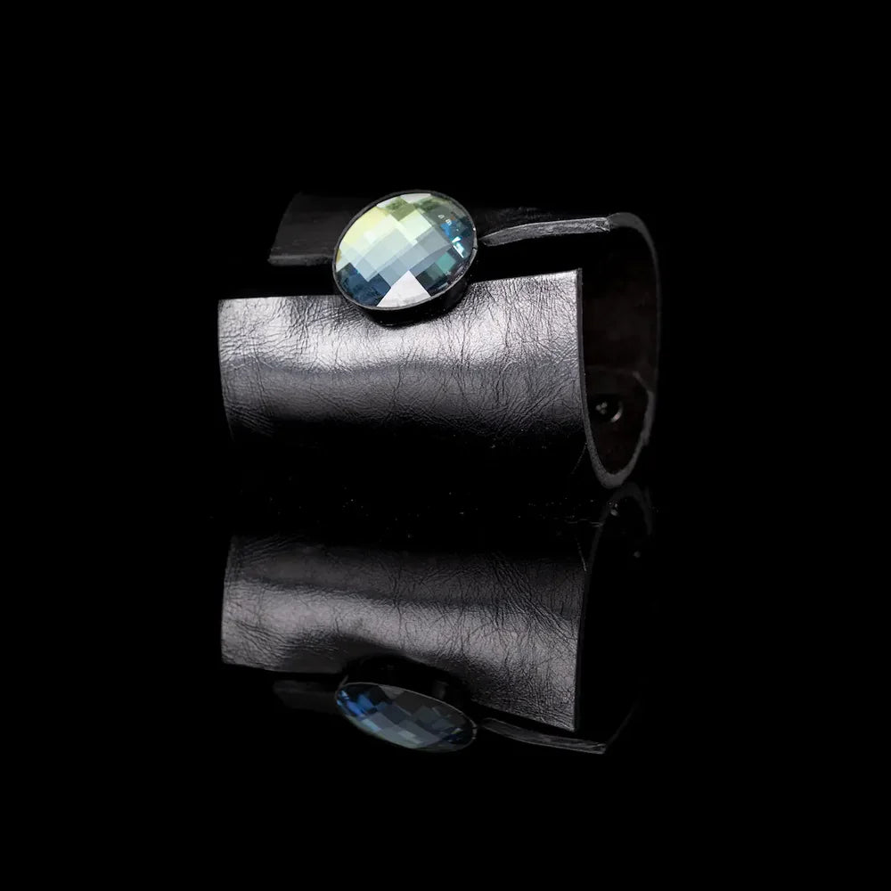 The Dark Aurora Faceted Crystal Leather Cuff Bracelet