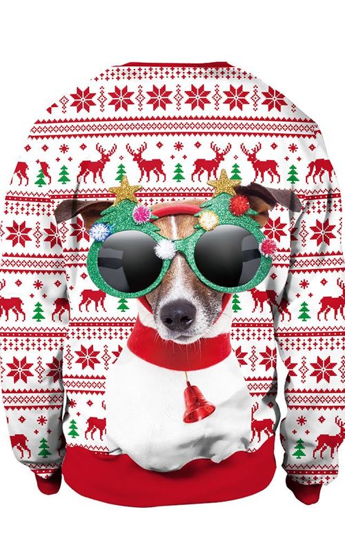 Christmas Sweater Winter Autumn Crew Neck Tops Sweatshirt With Reindeer Santa Printed