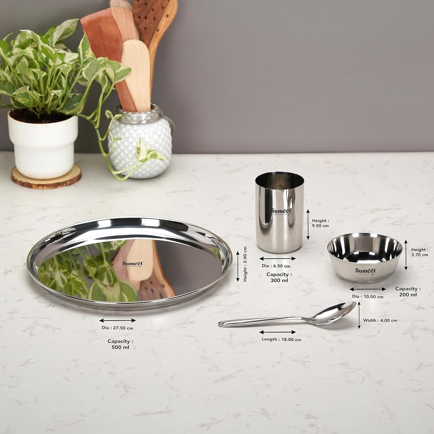 Stainless Steel 24 Pc Dinner Set Plates Bowls Glasses Spoons