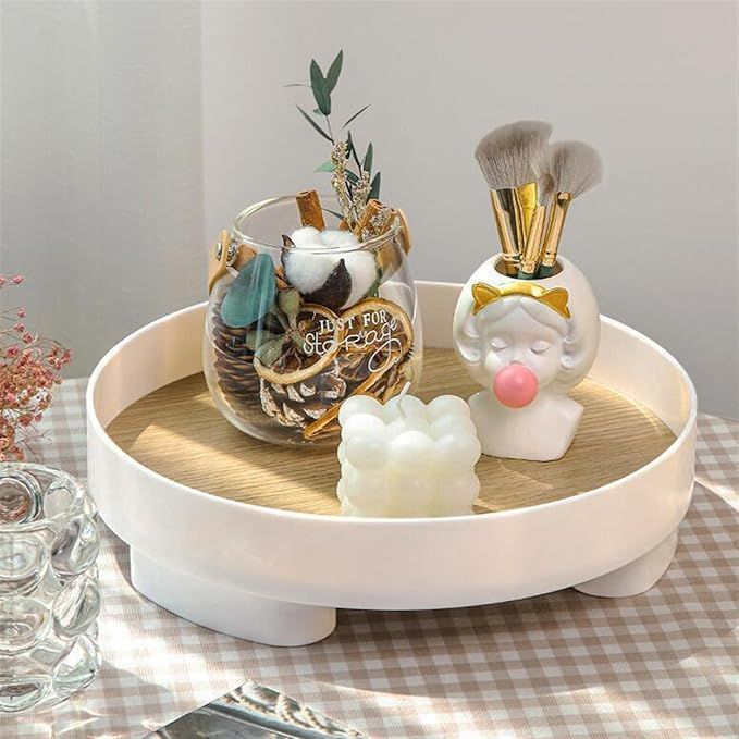 Round Wooden Perfume Holder Tray Modern Decorative Tray Storage Box
