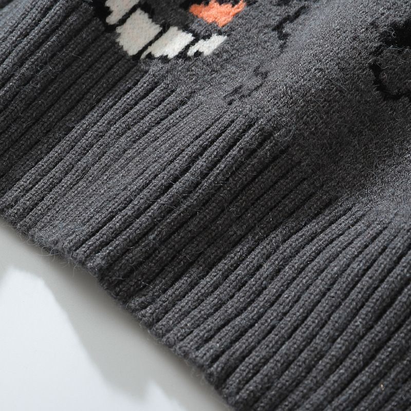 O-neck Oversize Men Little Demon Hip Hop Sweater Spandex Pullover