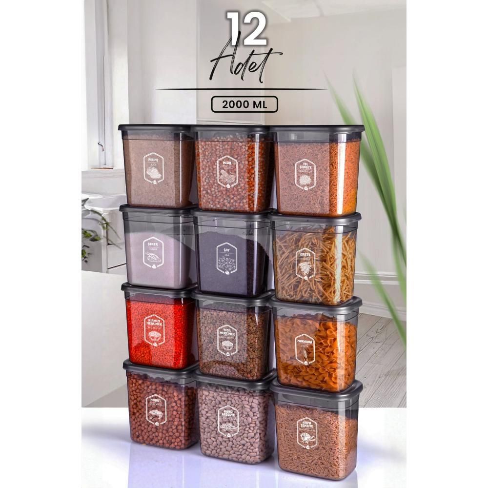 Food Storage Container Rectangular 2000 ml 12 Pcs With Label