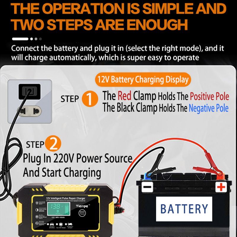 Car Battery Charger Smart Motorcycle Trickle Charger 12V Battery Pulse Repair Tool