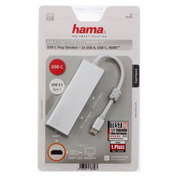 HAMA 135756 USB 3.1 TYP-C HUB 1:3 "ALUM",2XUSB-A, 2XUSB-C,HDMI™,BUS-POWERED