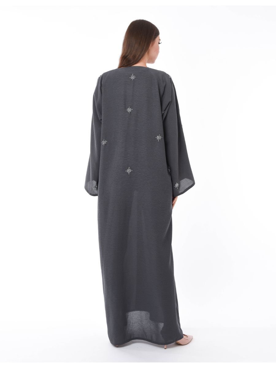 MOiSTREET Grey Abaya with Hand Embroidery