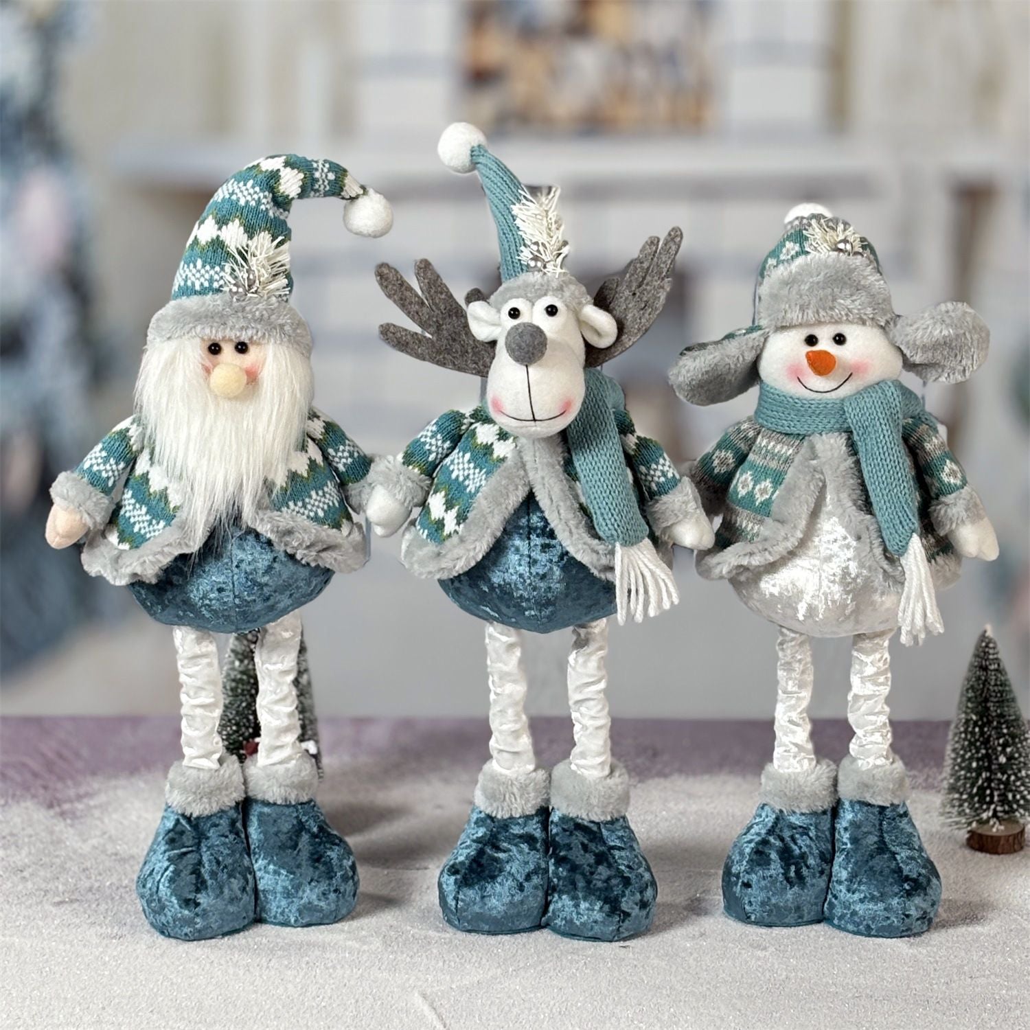 Christmas Plush Santa Claus Snowman Telescopic Doll Desktop Ornament Holiday Decoration