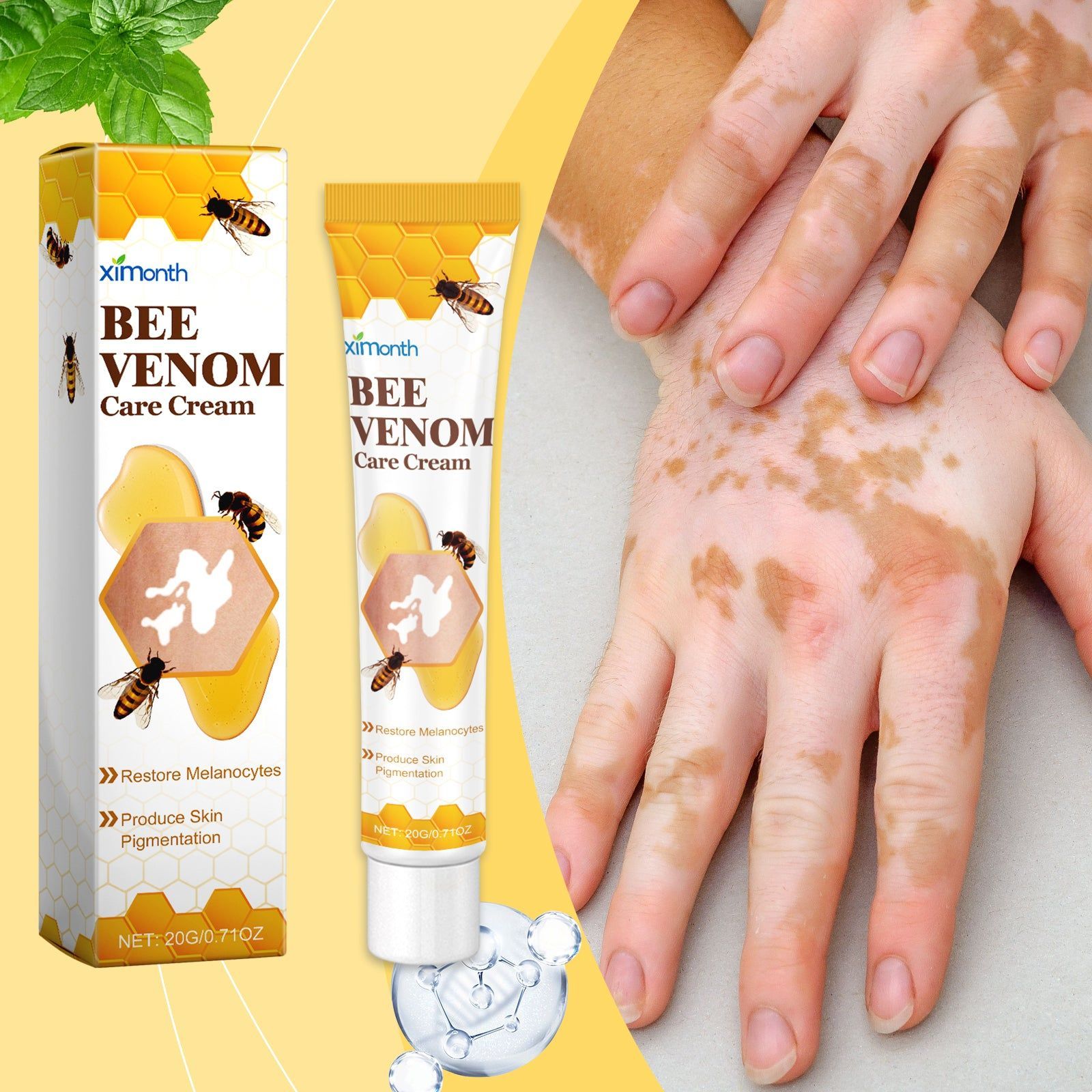 Bee Venom Skin Care Cream for White Spots, Pigmentation, Vitiligo, Moisturizing, Natural Repair ,20g
