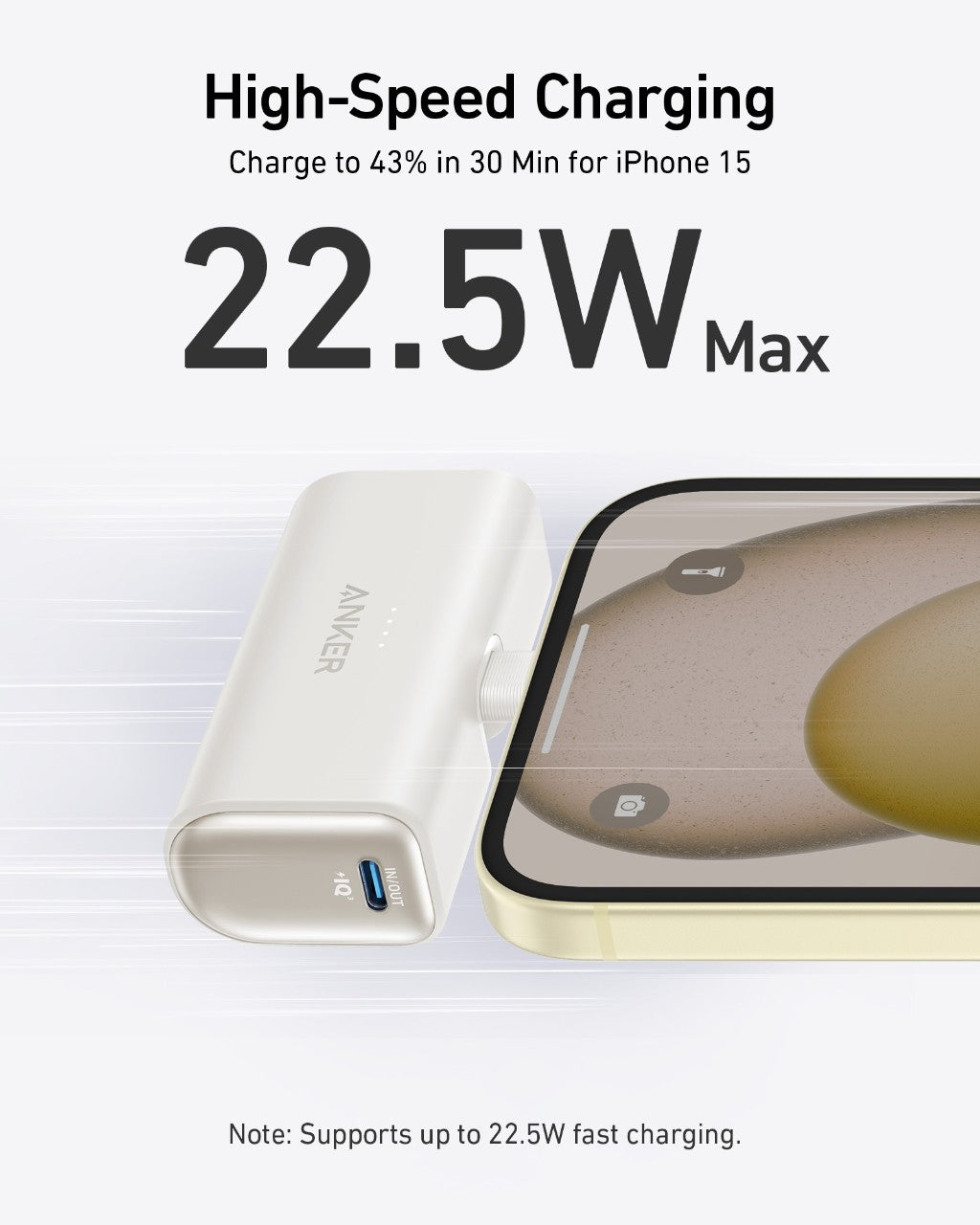 Anker PowerCore 5000mAh 22.5W Nano Power Bank with Foldable USB-C Connector, White