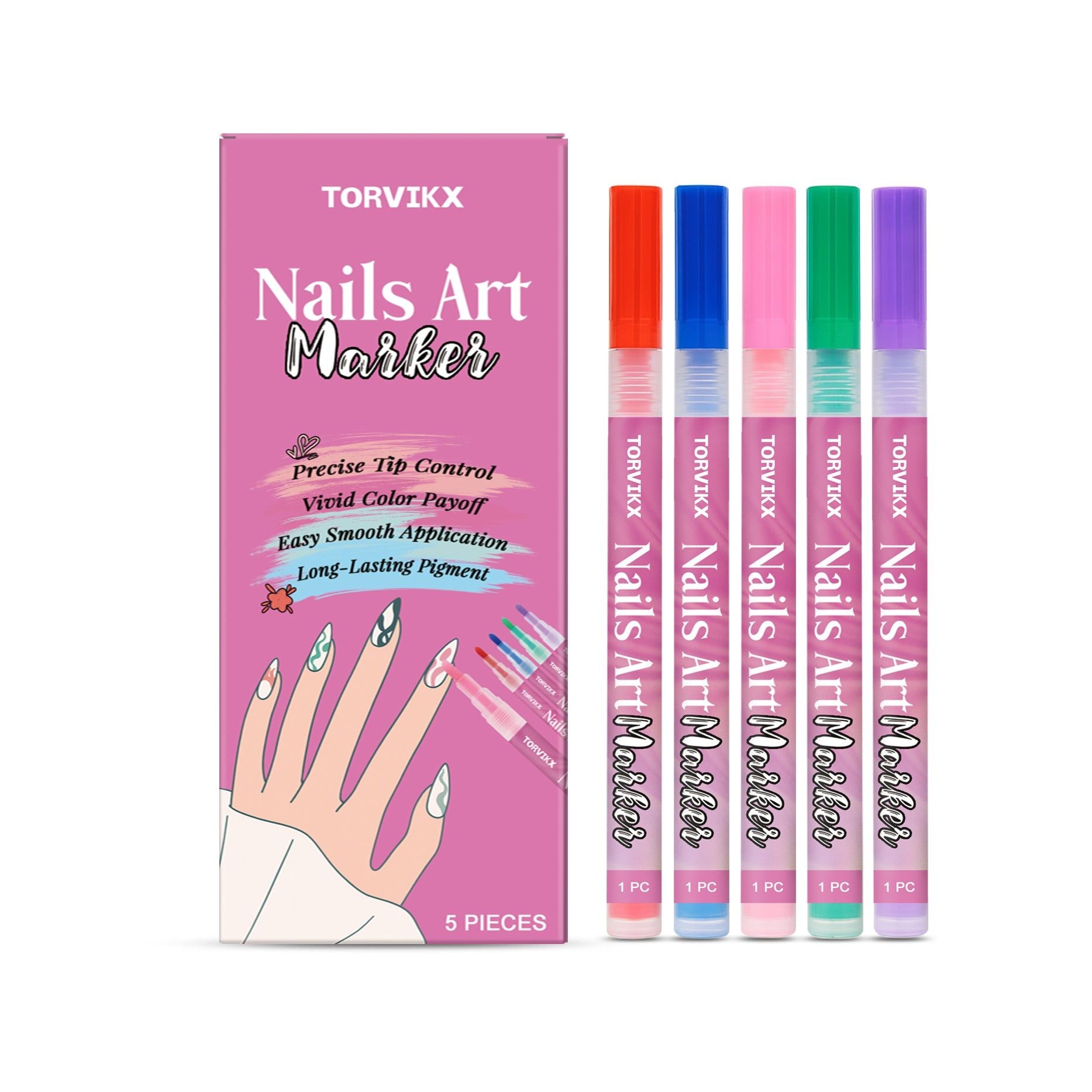 Bright Waterproof Nail Art Graffiti Pen, Easy DIY Manicure, Multi-Color, Professional Quality ,5pieces