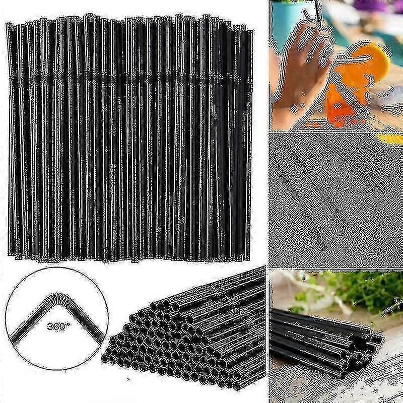 500/200/100pcs Flexible Bendy Black Drinking Straws Plastic Disposable Straws zxin
