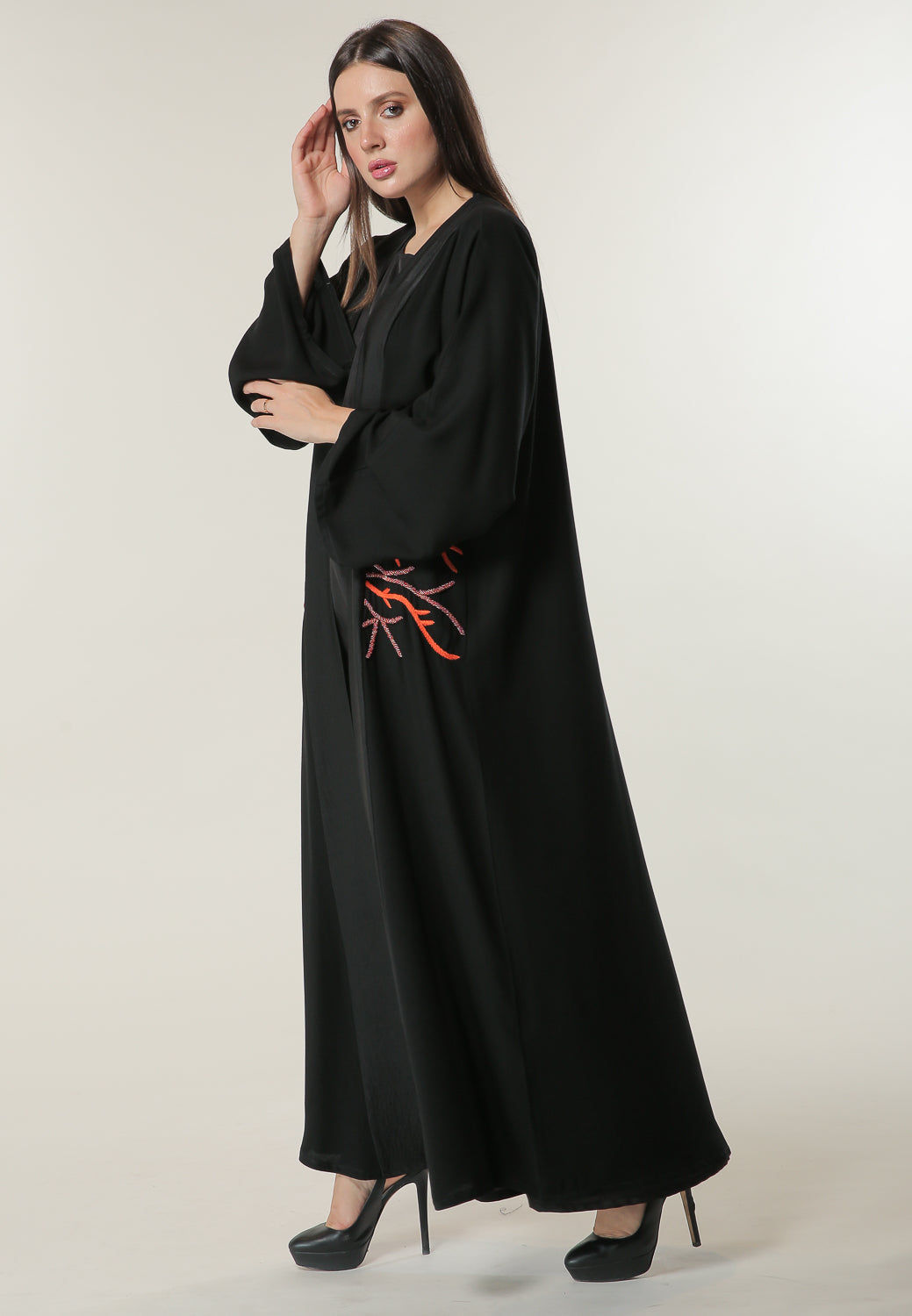 MOiSTREET Black Abaya with Abstract Beads and Thread Handwork