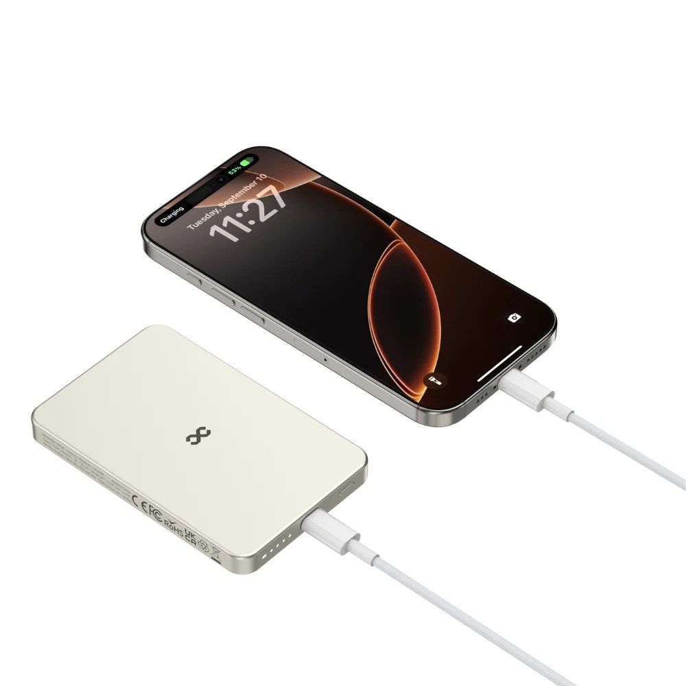 Infinyty MP38 Fast Wired & Wireless Charging Power Bank, 5000mAh, Silver