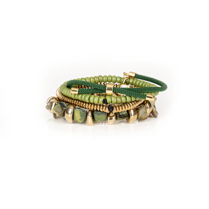 The Dark The Verde Spirit Green Stone & Gold Layered Bracelet Set