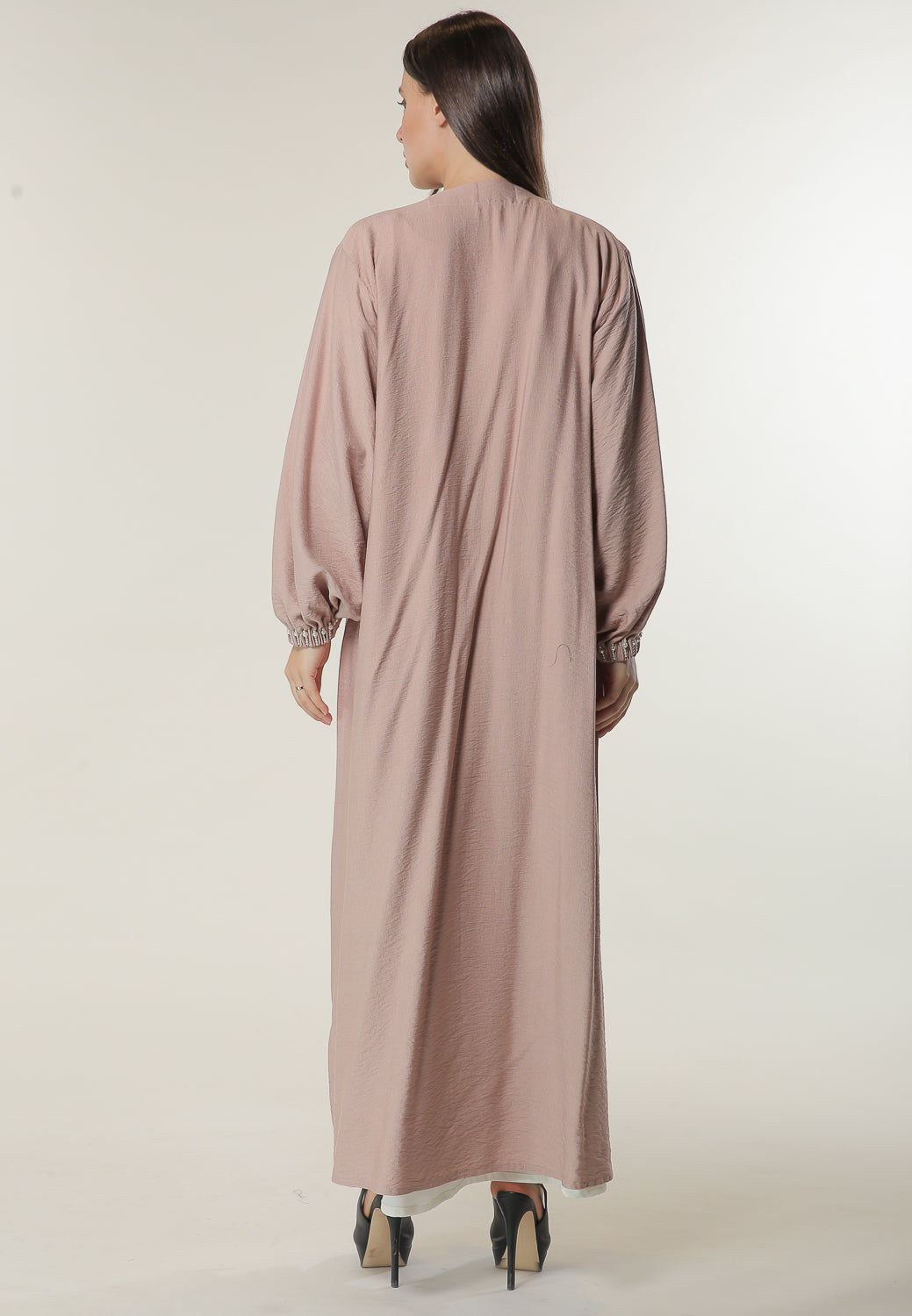 MOiSTREET Pink Abaya with Beadwork on Elasticated Sleeves