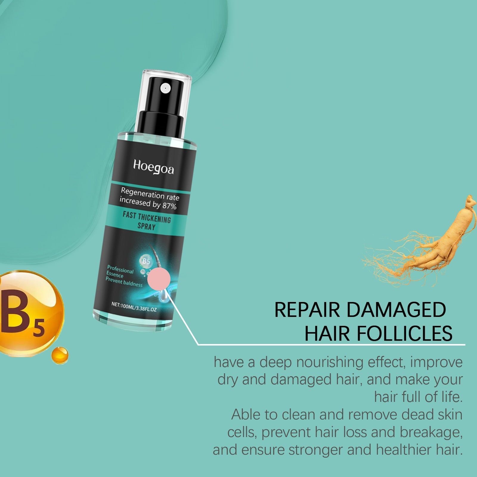 Anti-Hair Loss Spray Boosts Immunity to Baldness, Stimulates Hair Growth, Thickens Hair ,100ml