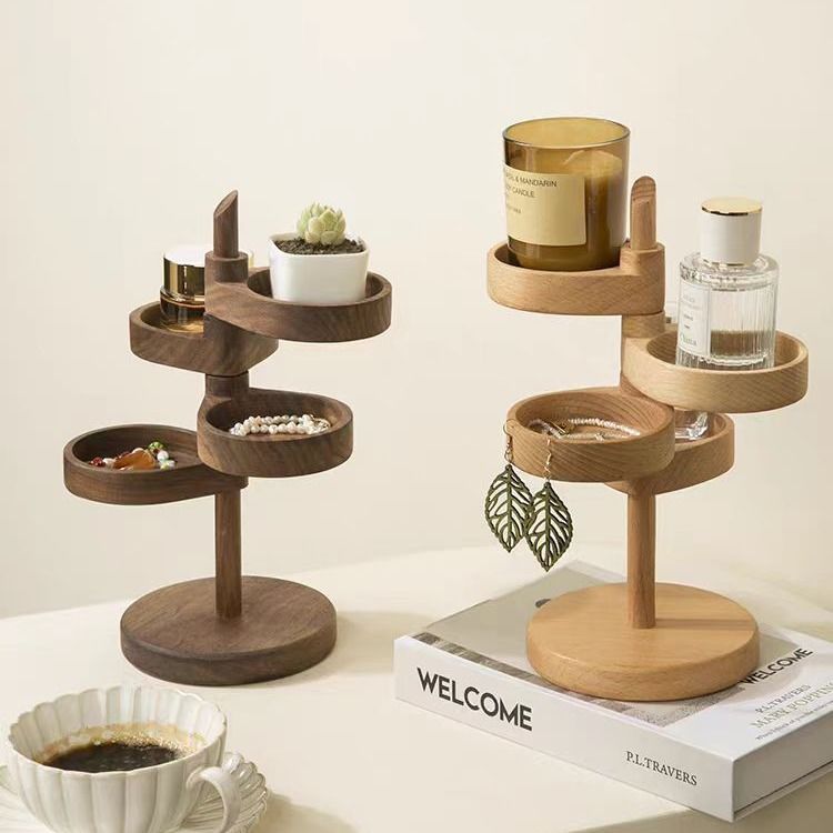 4 Layer Rotatable Wooden Jewelry Tray Travel Jewelry Organizer for Rings Necklaces Bracelets