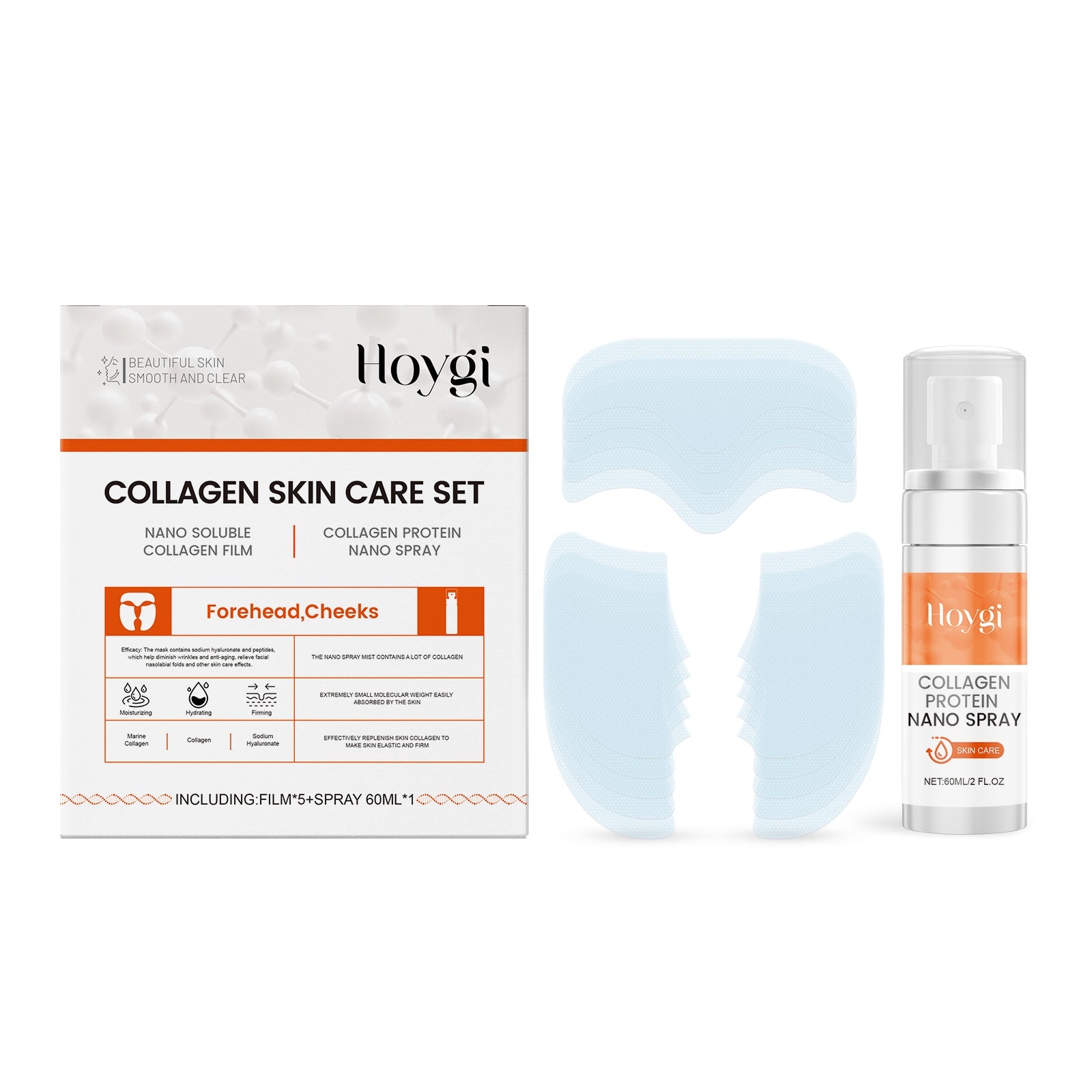 Collagen Facial Set, Anti-Aging, Hydrating, Skin Tightening, Moisturizer ,5 pieces+60ml