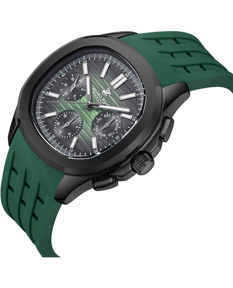 Beverly Hills Polo Club Men’s Multi-Function Watch, Green Dial, Silicone Strap, Quartz, 50M Water Resistant, BP3211X.377