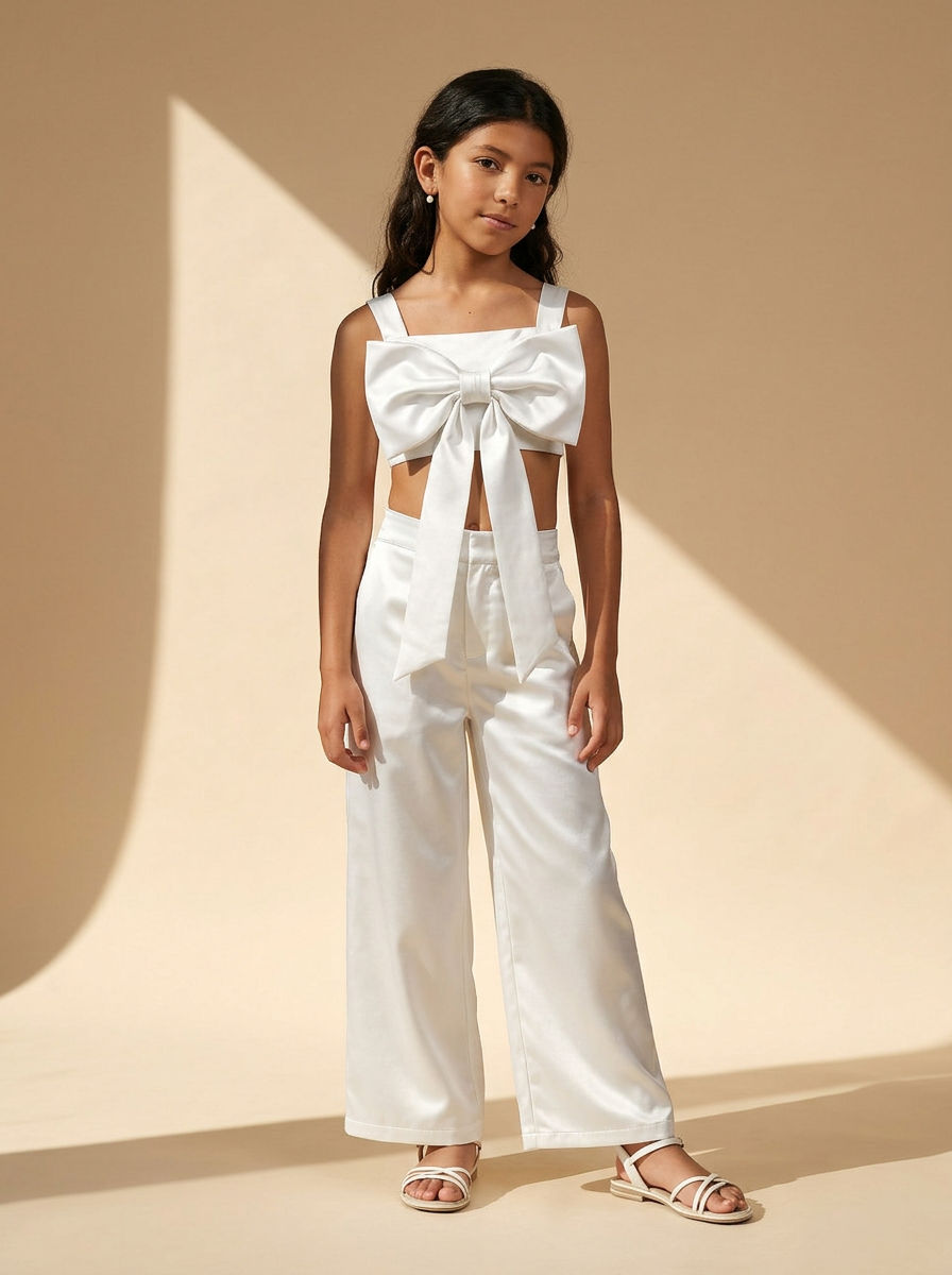 Bow set crop top & pants White