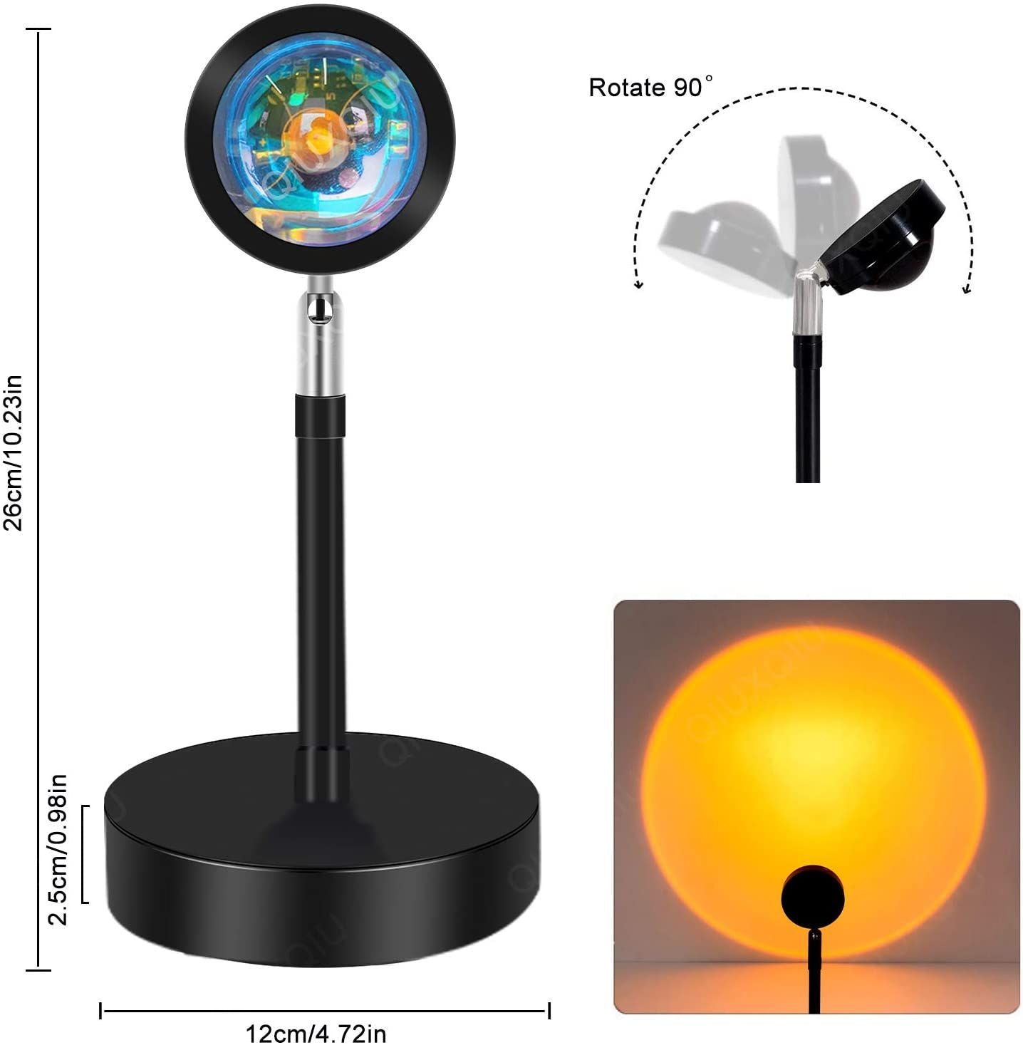 LED Sunset Projector Lamp 90 Degree Rotation Rainbow Sun Night Light