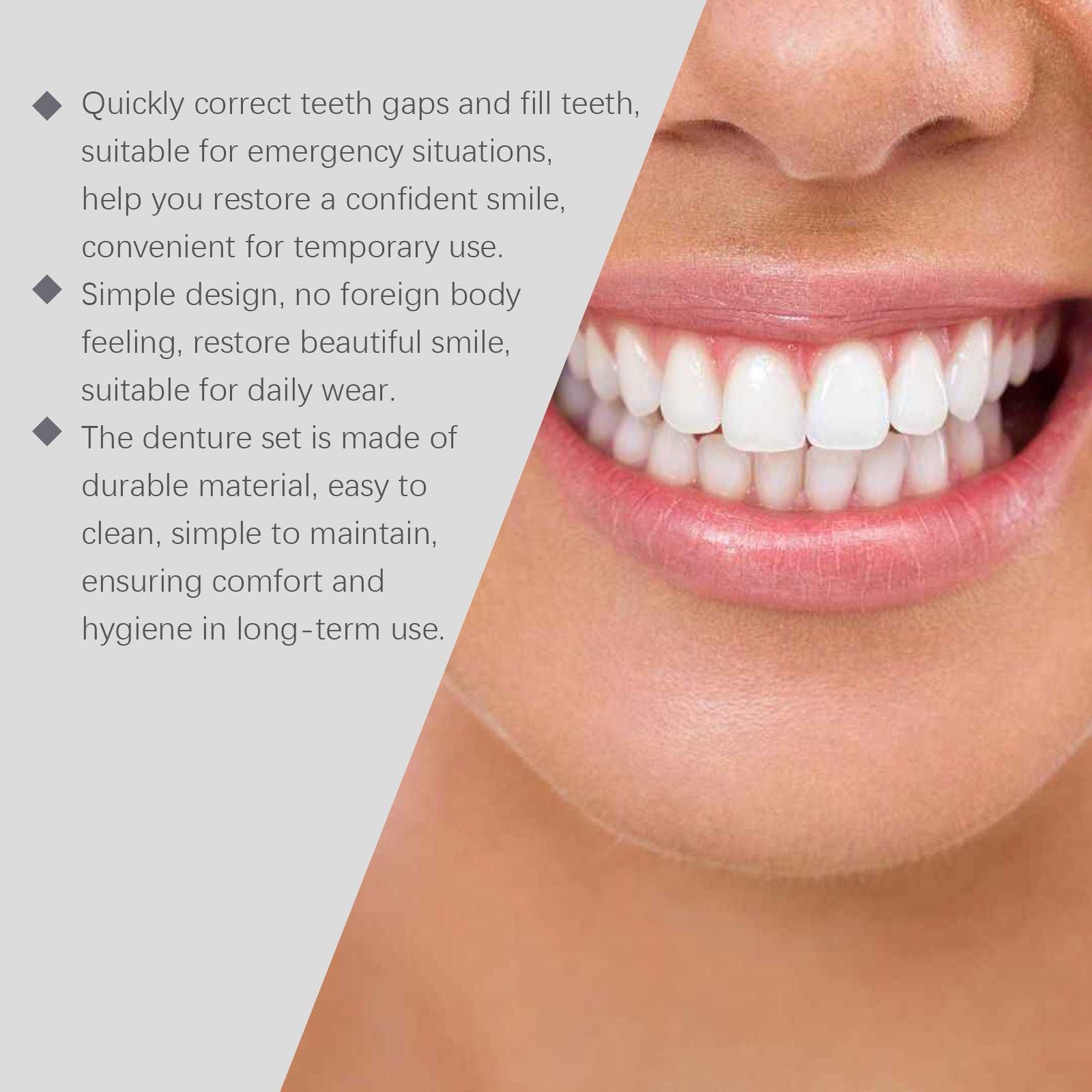 Oralhoe Premium Cosmetic Denture Set, Temporary Veneers for Smile Makeover, Upper & Lower Fake Teeth with Moldable Adhesive