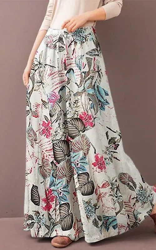 Women's Floral Printed Wide-Leg Pants with Elastic Waist