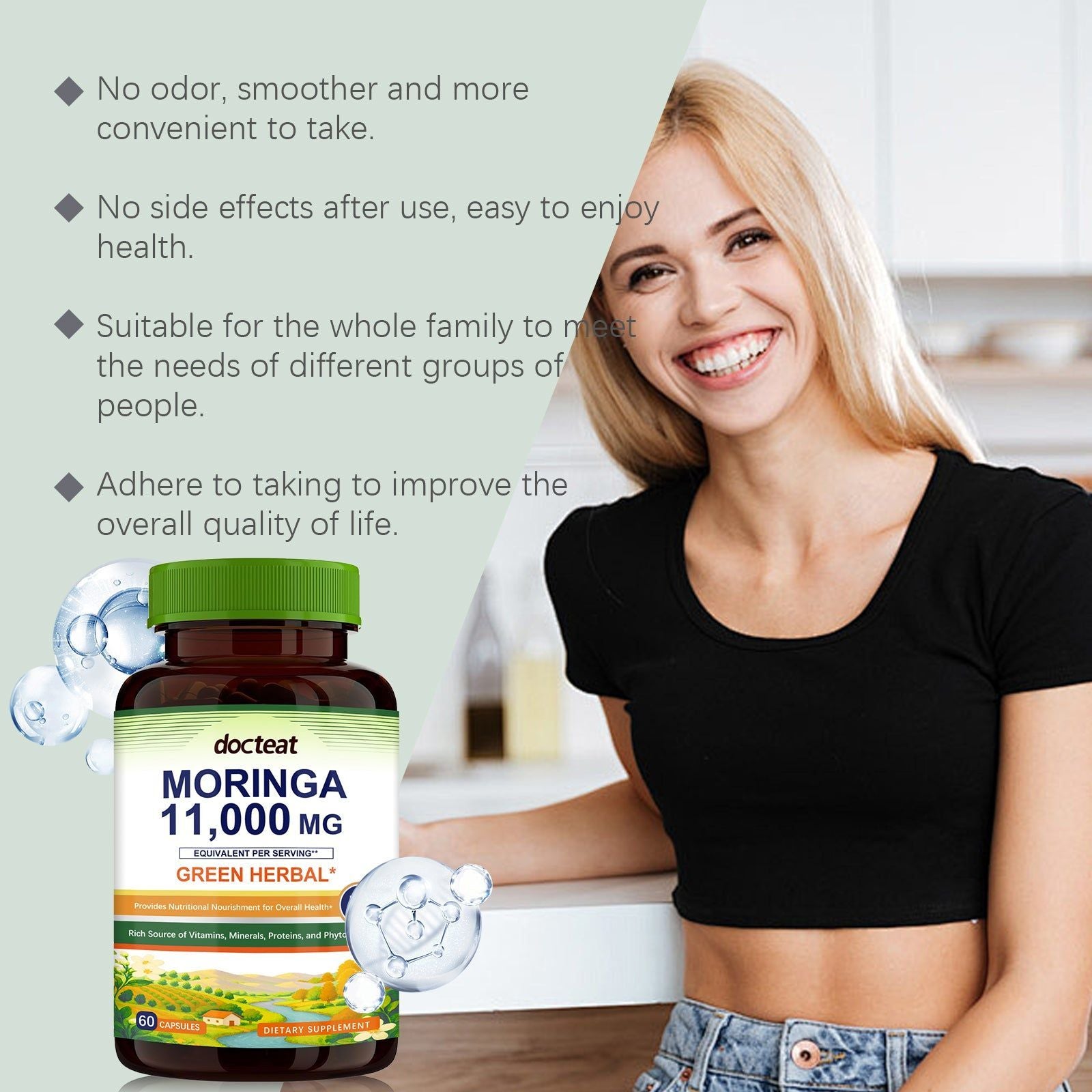 Boost Energy Naturally with Moringa Capsules, Body Care, Daily Vitality Support ,60pcs