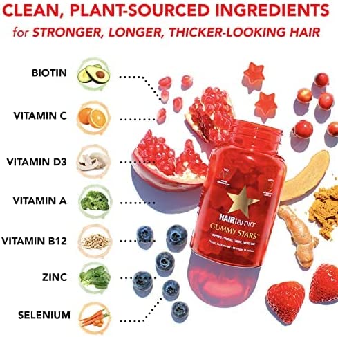 Hairtamin - فيتامينات الشعر على شكل نجوم لزجة، 60 قطعة لزجة نباتية