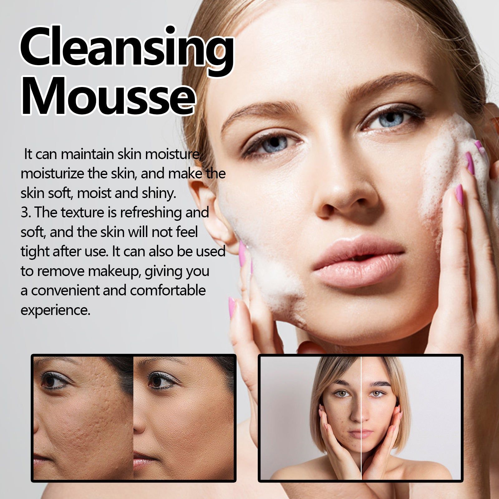 Deep Clean Facial Cleansing Mousse, Gentle Exfoliating, Brightening, Moisturizing ,100ml